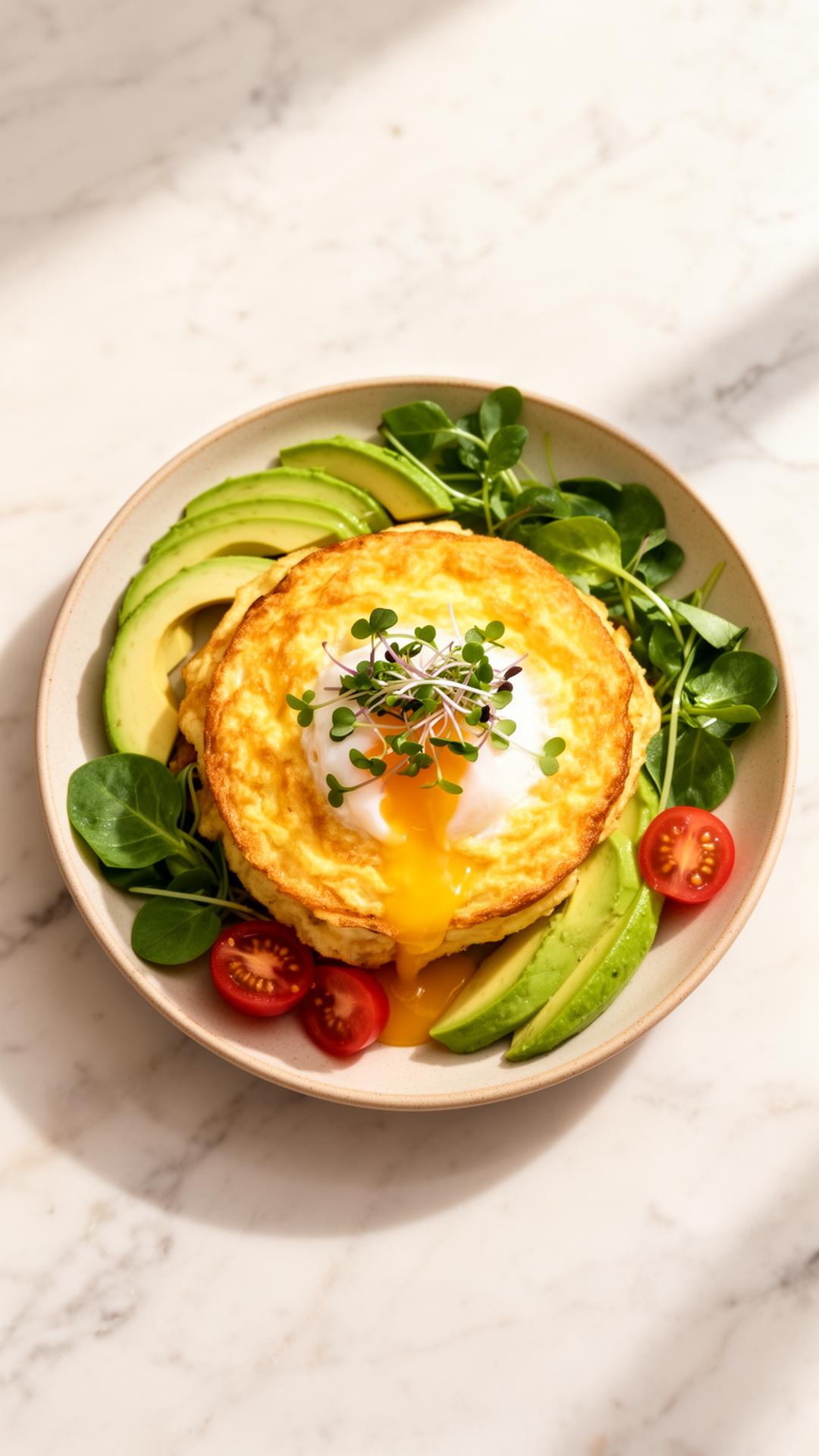 Plat healthy premium aux œufs, microgreens et avocat frais