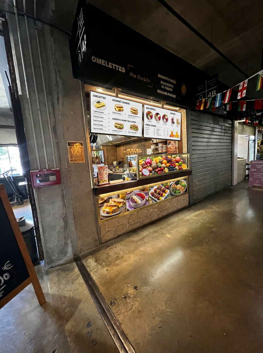 Stand Ma Cocotte redesigné avec écrans menus digitaux et vitrines food premium